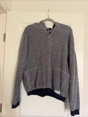 Men's Gray Knit Hooded Sweater with Button Placket